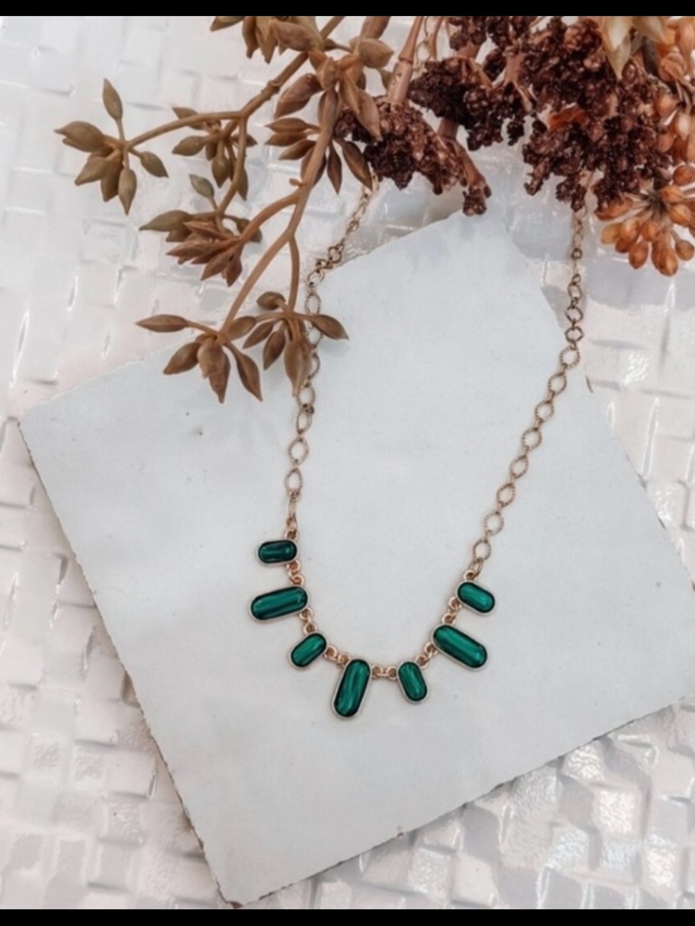 Plunder Gold-tone Chain Necklace with Green Gem Accents